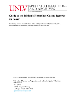 Guide to the Binion's Horseshoe Casino Records on Poker