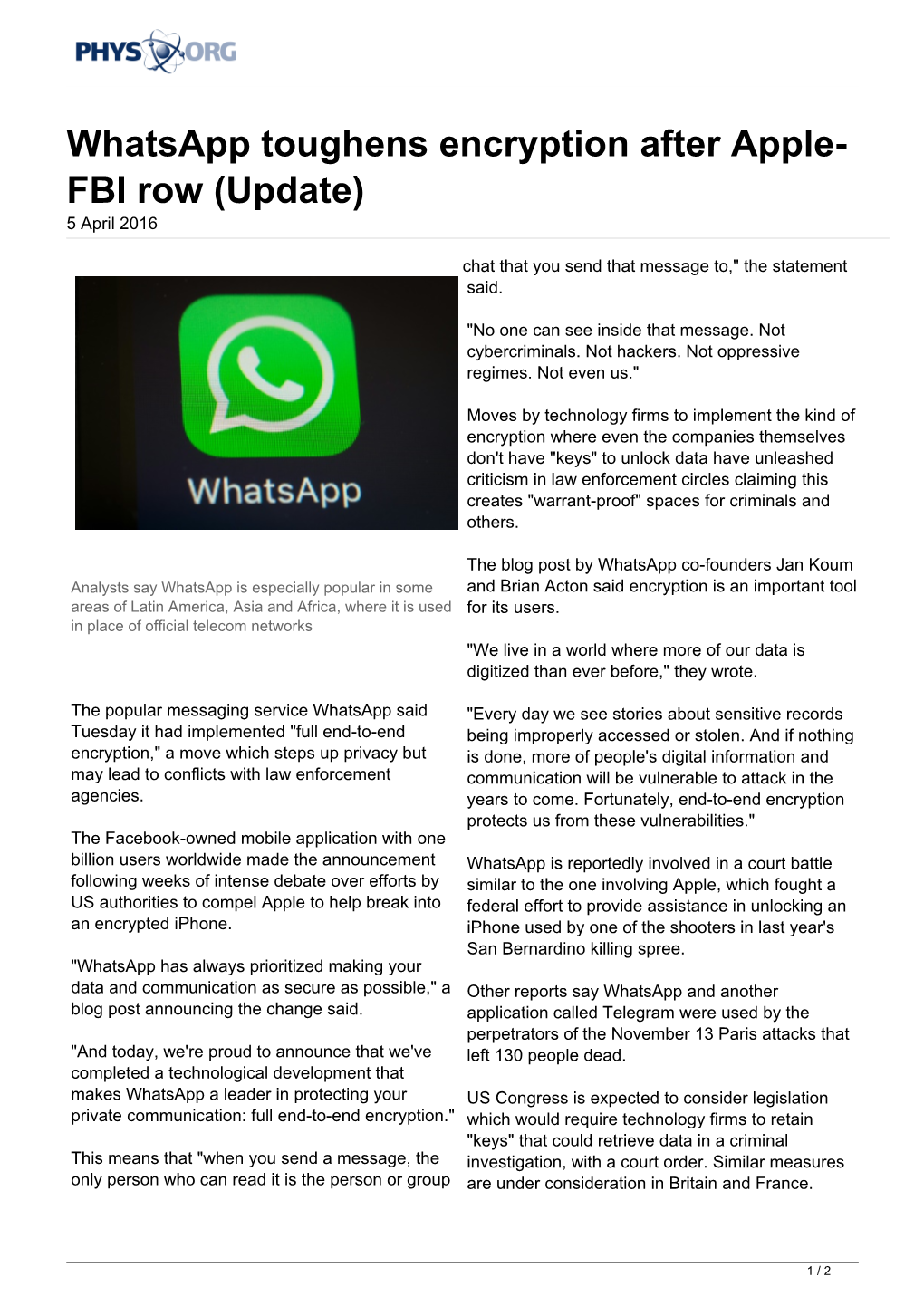 Whatsapp Toughens Encryption After Apple-FBI