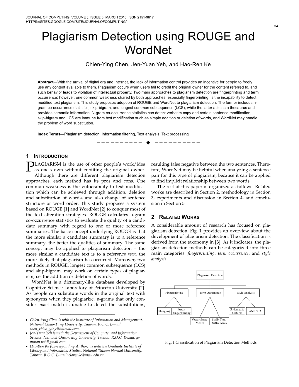 Plagiarism Detection Using ROUGE and Wordnet