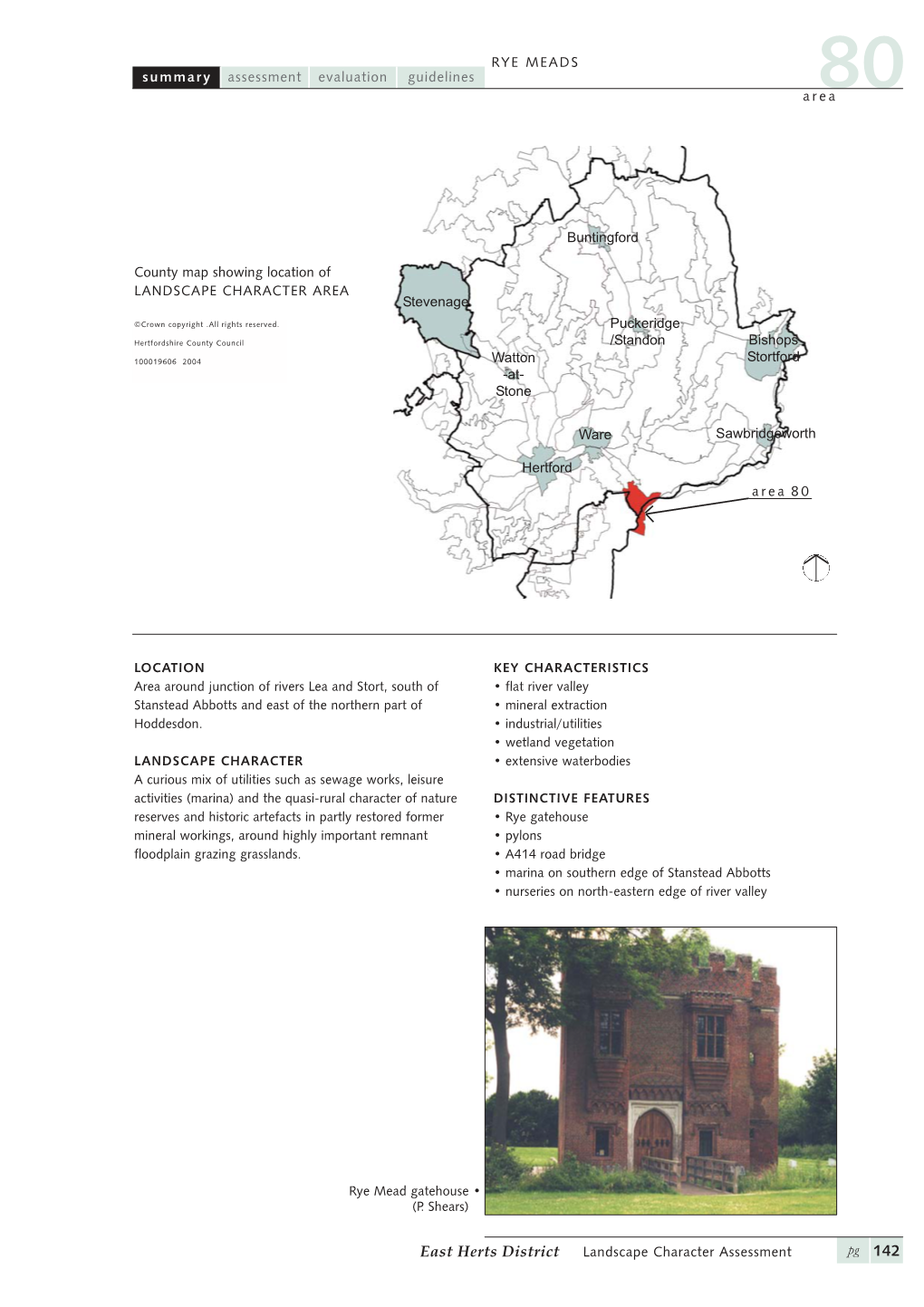 Area Summary Assessment Guidelines Evaluation RYE MEADS East Herts District Landscape Character Assessment Pg Area 80 Hertfo