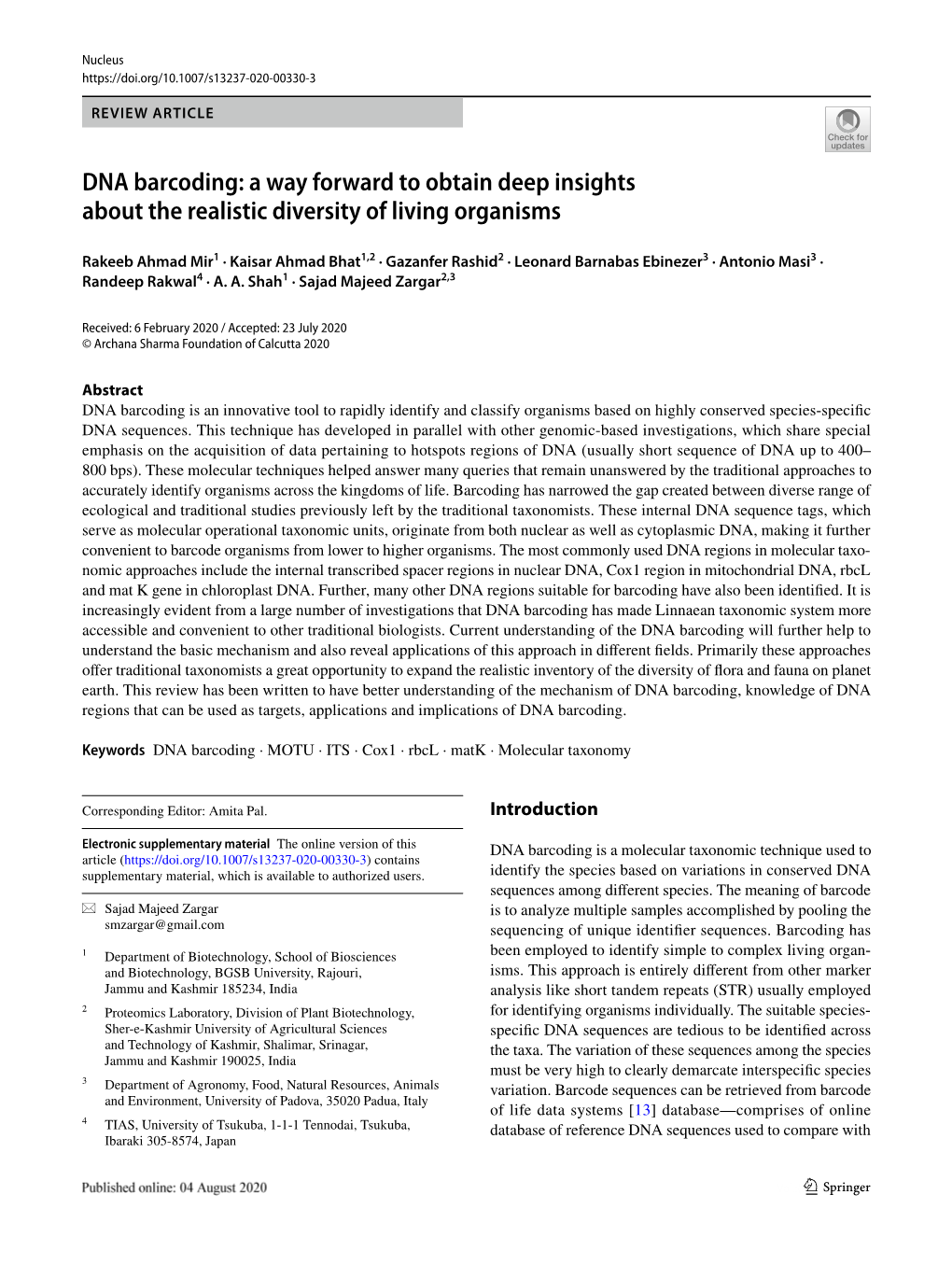 DNA Barcoding: a Way Forward to Obtain Deep Insights About the Realistic Diversity of Living Organisms