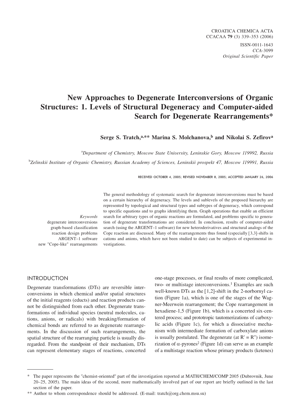 New Approaches to Degenerate Interconversions of Organic Structures: 1. Levels of Structural Degeneracy and Computer-Aided Search for Degenerate Rearrangements*