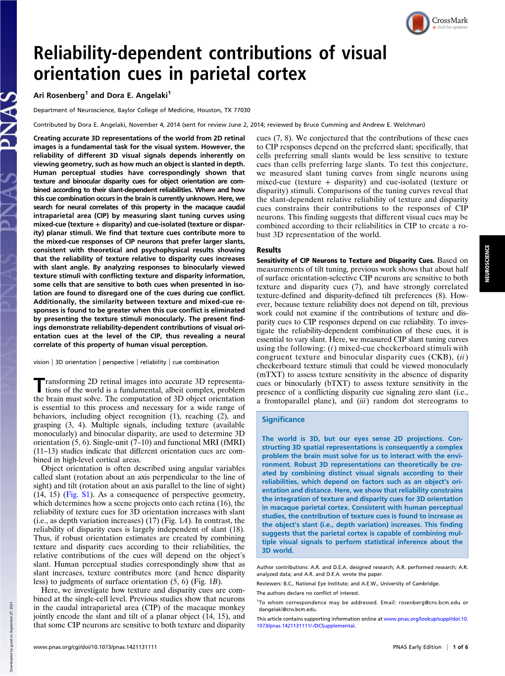 Reliability-Dependent Contributions of Visual Orientation Cues in Parietal Cortex