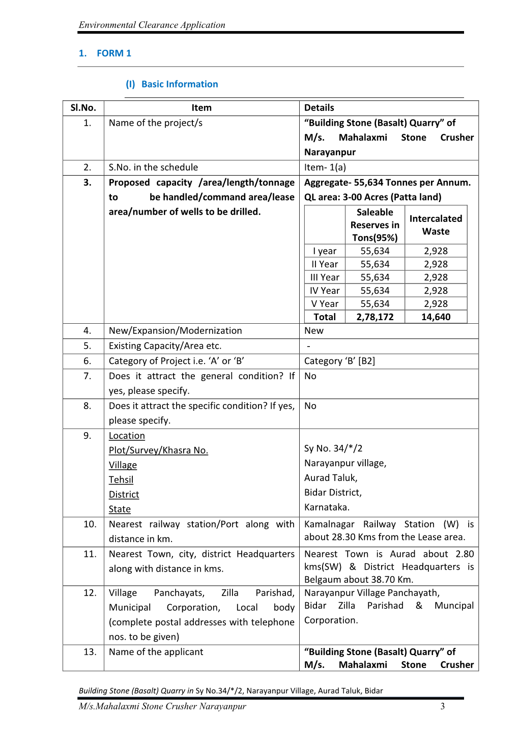 Environmental Clearance Application