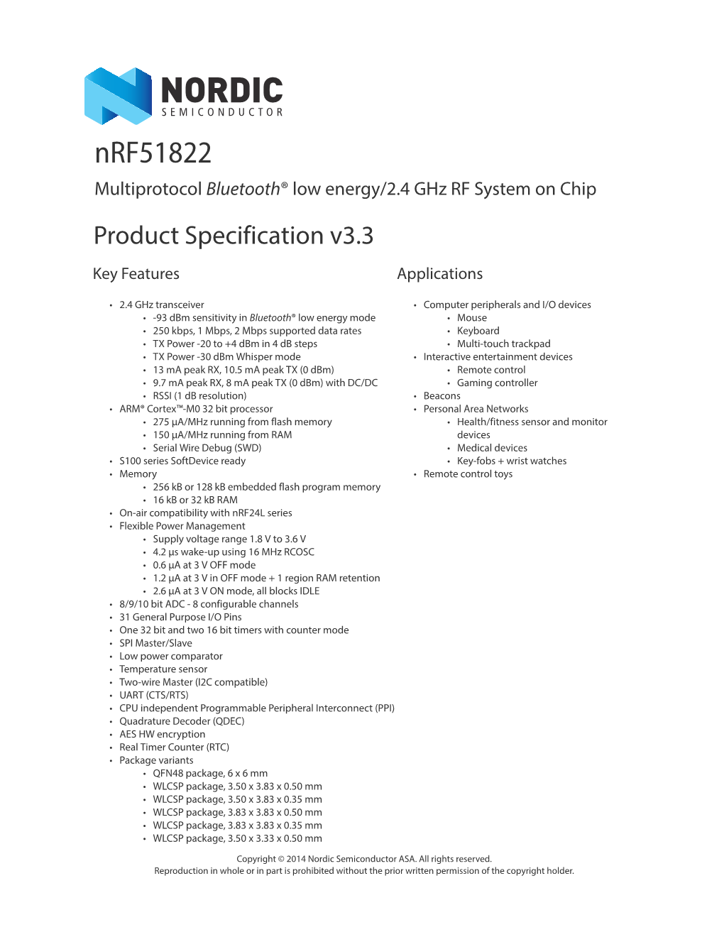 Nrf51822 Product Specification V3.3