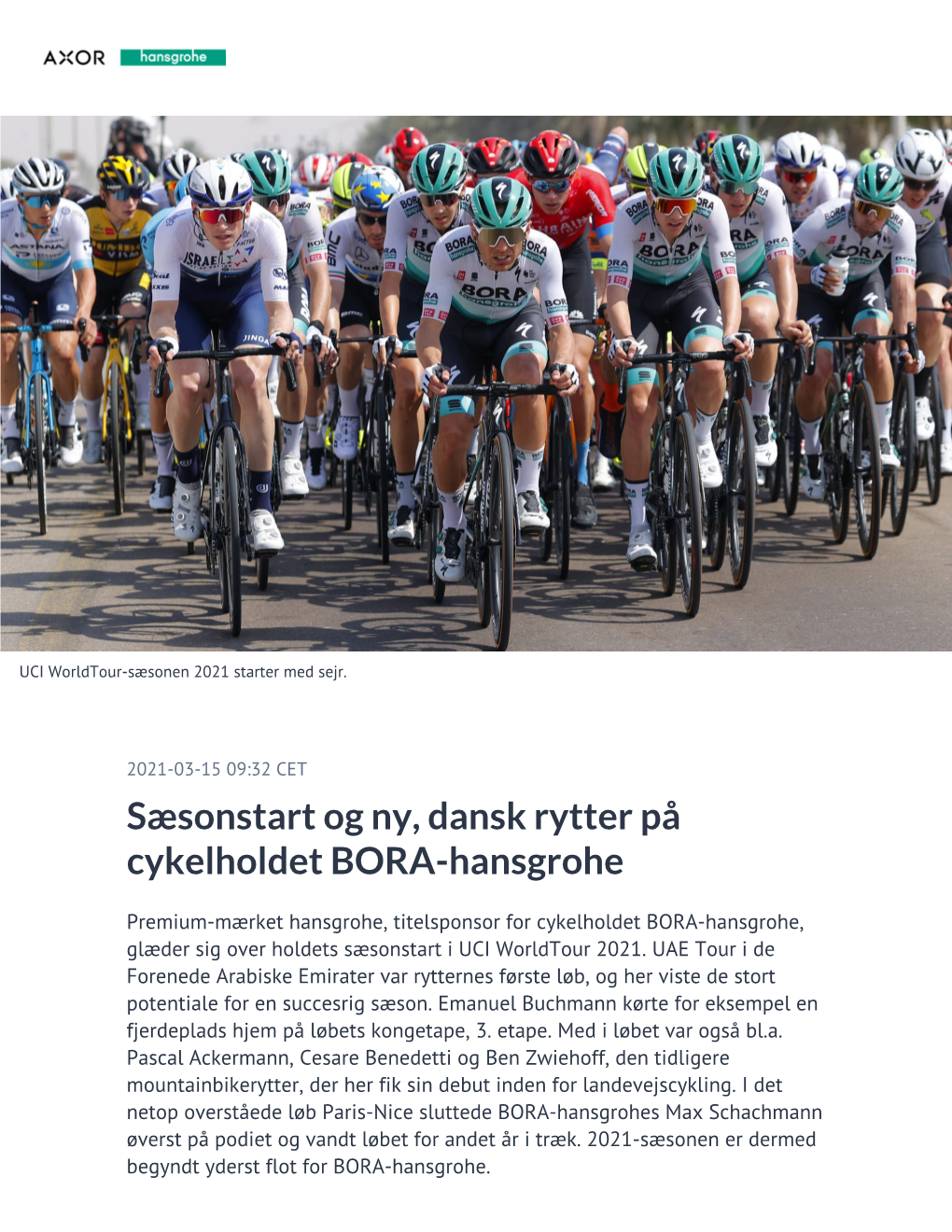 Sæsonstart Og Ny, Dansk Rytter På Cykelholdet BORA-Hansgrohe