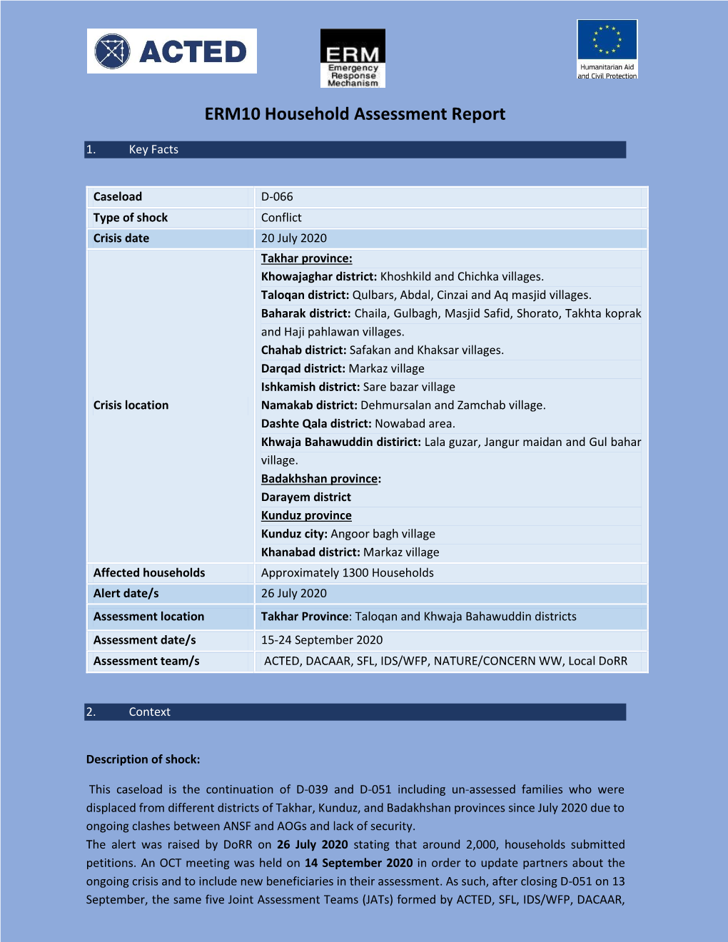 ERM10 Household Assessment Report