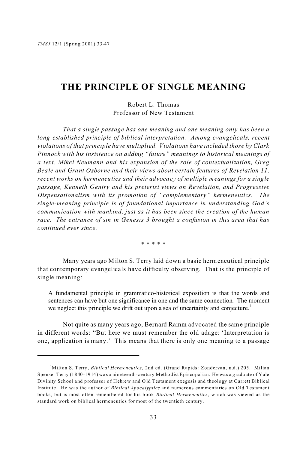 The Principle of Single Meaning