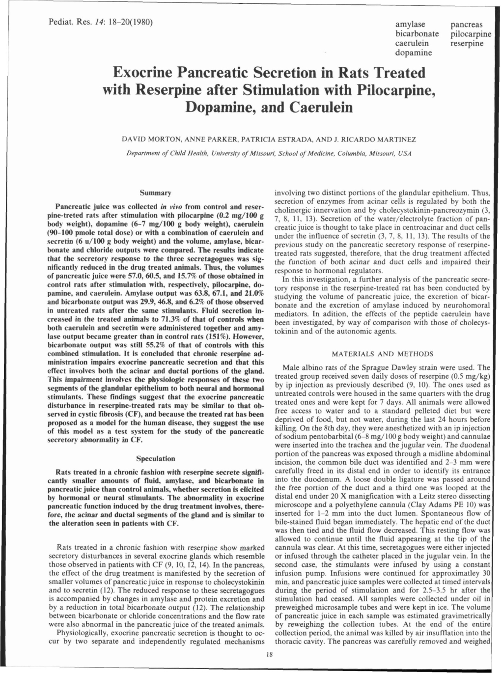 Exocrine Pancreatic Secretion in Rats Treated with Reserpine After Stimulation with Pilocarpine, Dopamine, and Caerulein