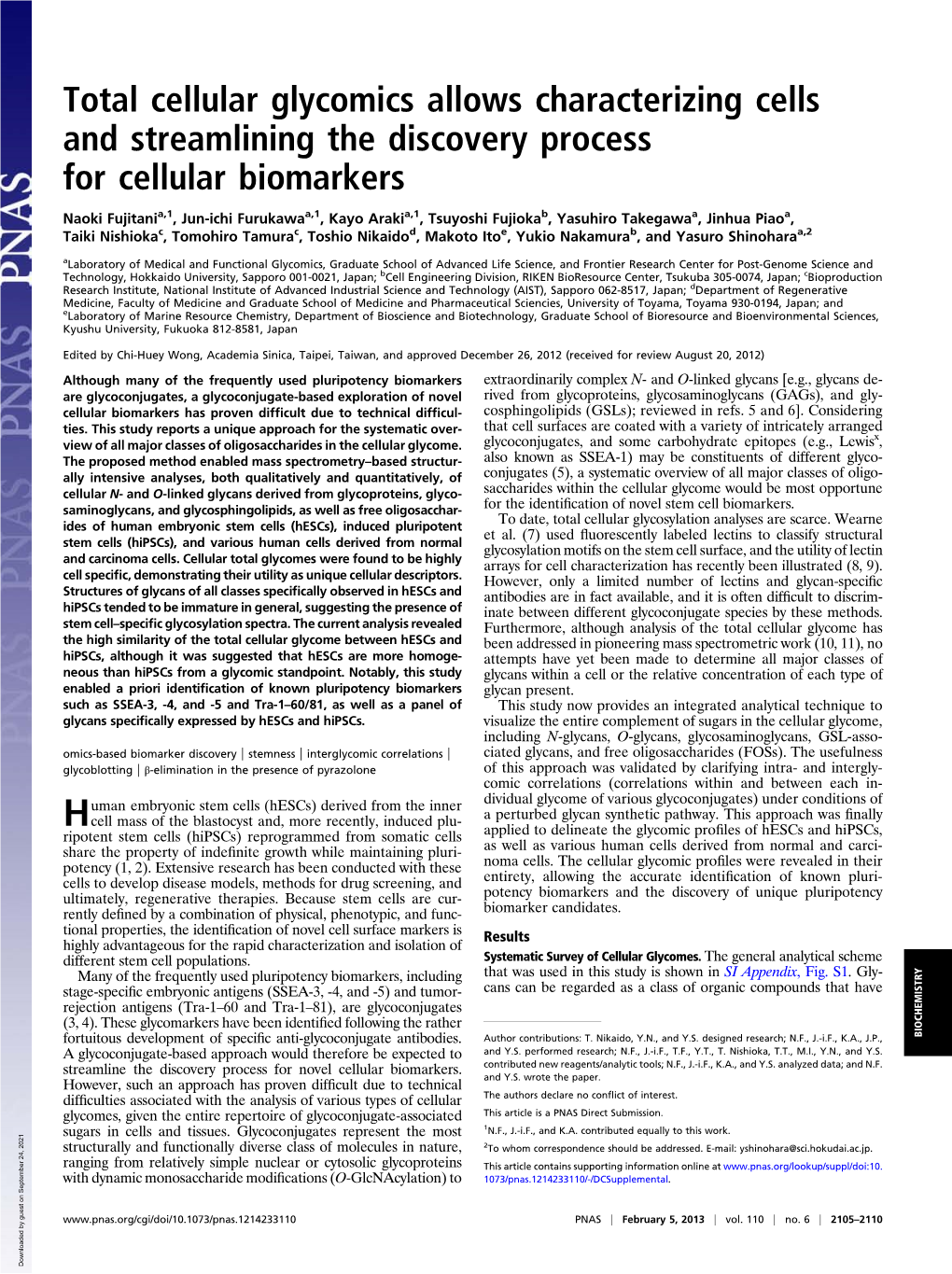 Total Cellular Glycomics Allows Characterizing Cells and Streamlining the Discovery Process for Cellular Biomarkers