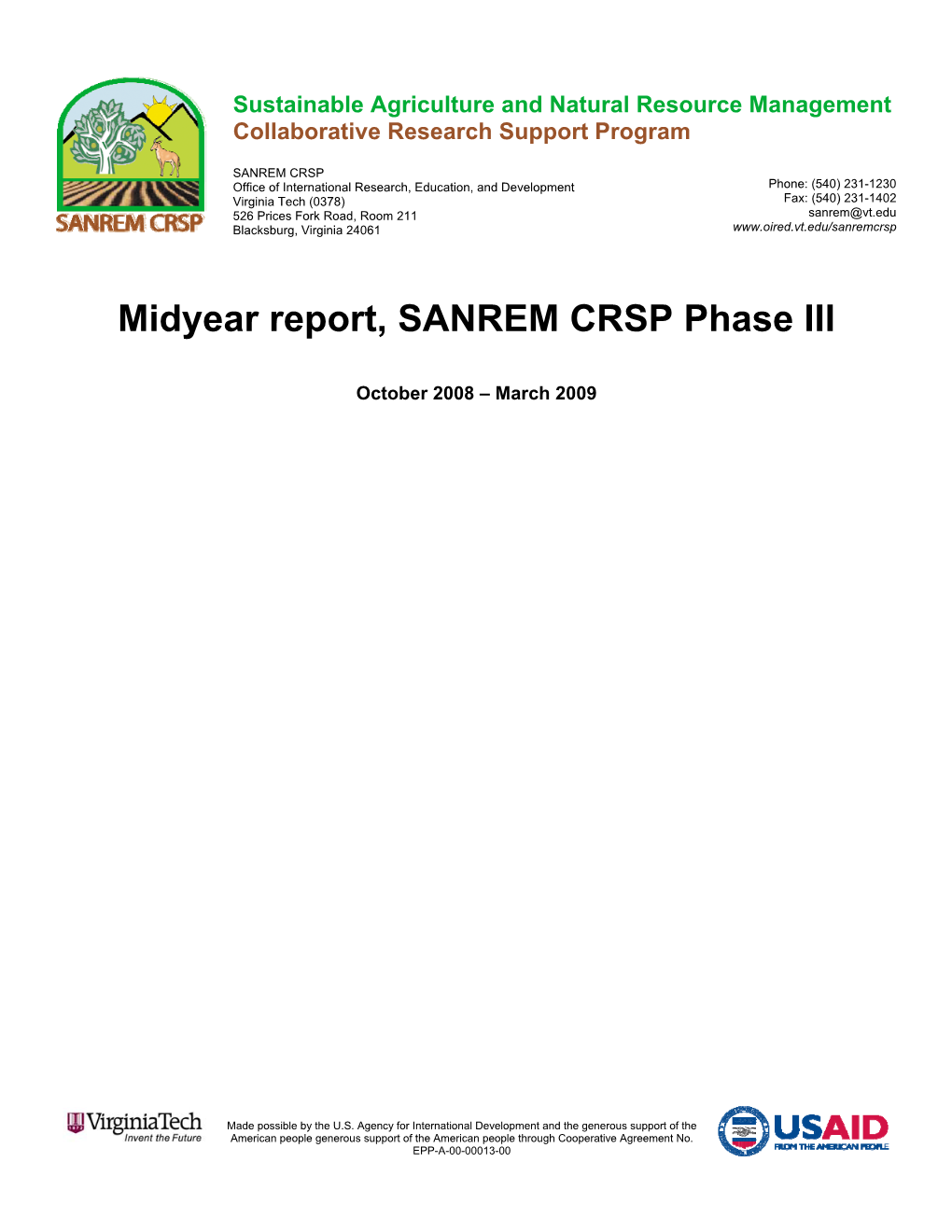 Midyear Report, SANREM CRSP Phase III