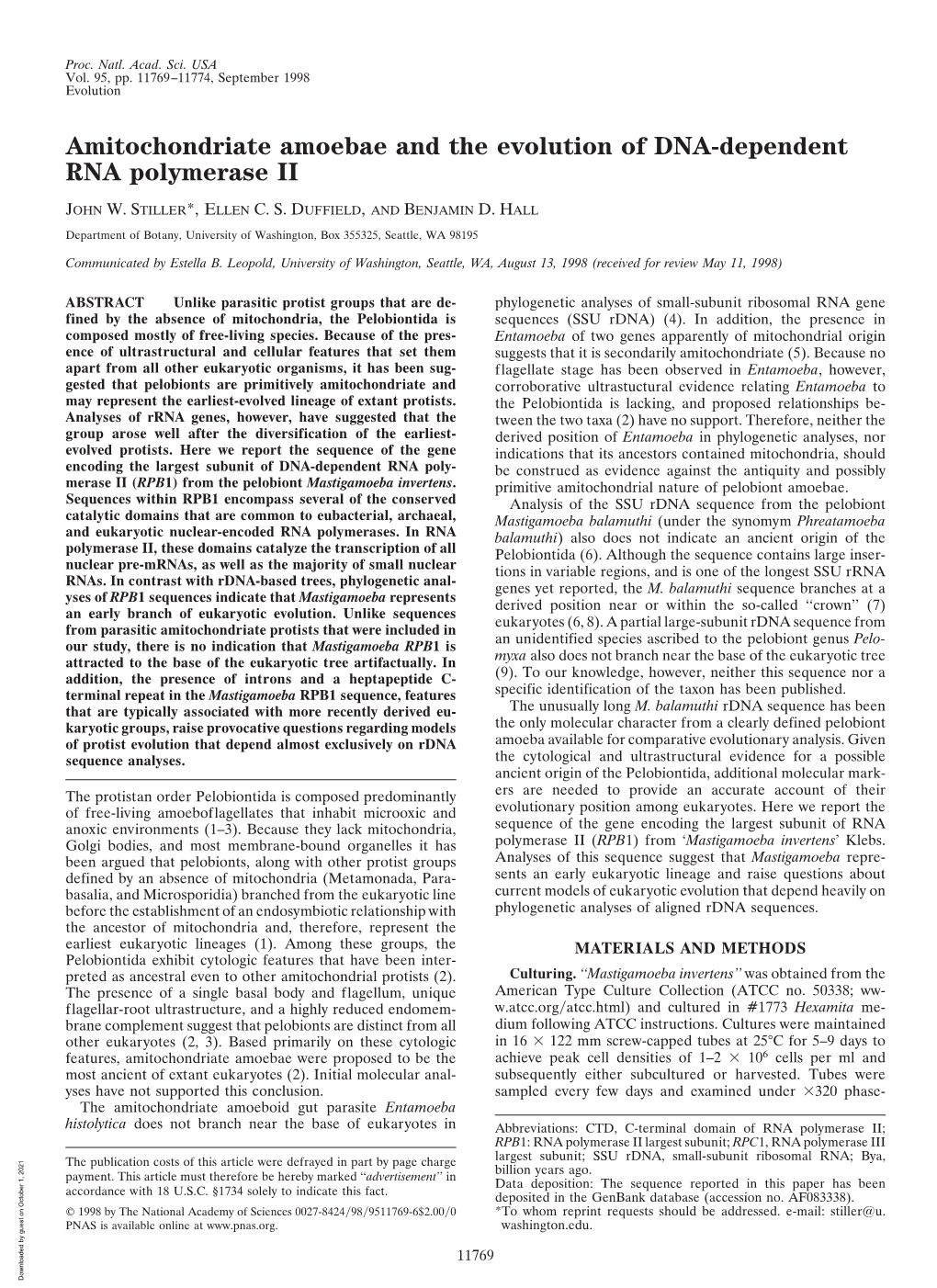 Amitochondriate Amoebae and the Evolution of DNA-Dependent RNA Polymerase II