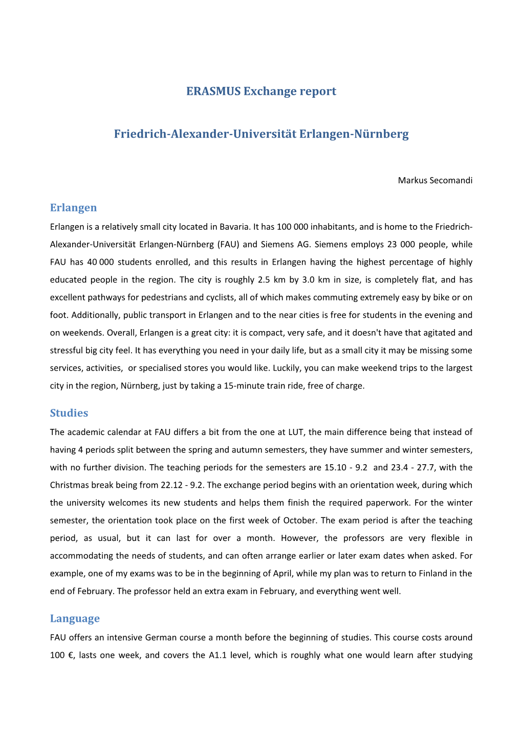 ERASMUS Exchange Report Friedrich-Alexander-Universität