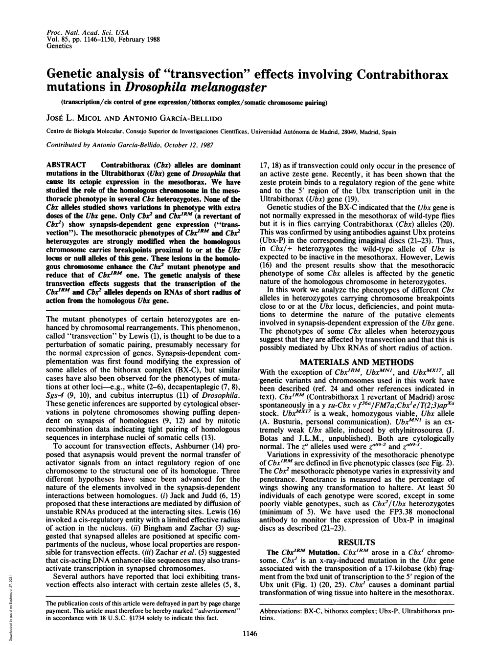 Genetic Analysis of "Transvection" Effects Involving Contrabithorax Mutations in Drosophila Melanogaster