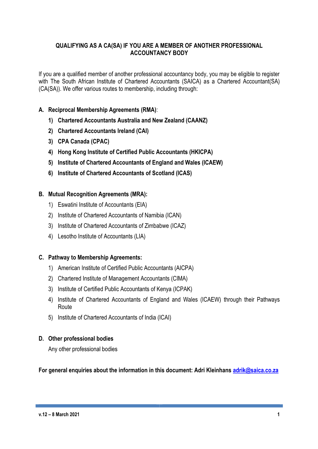 Qualifying As a Ca(Sa) If You Are a Member of Another Professional Accountancy Body