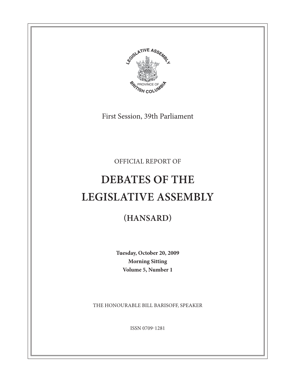 Debates of the Legislative Assembly