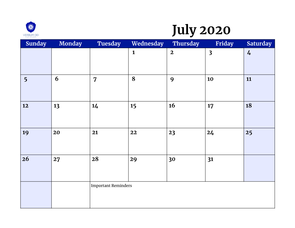 2020-2021 School Calendar