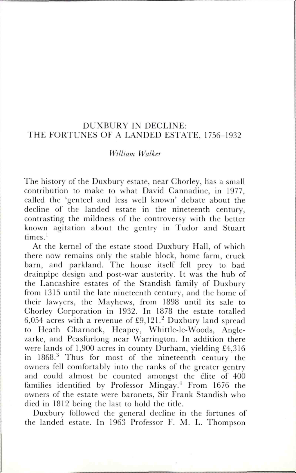Duxbury in Decline: the Fortunes of a Landed Estate, 1756-1932