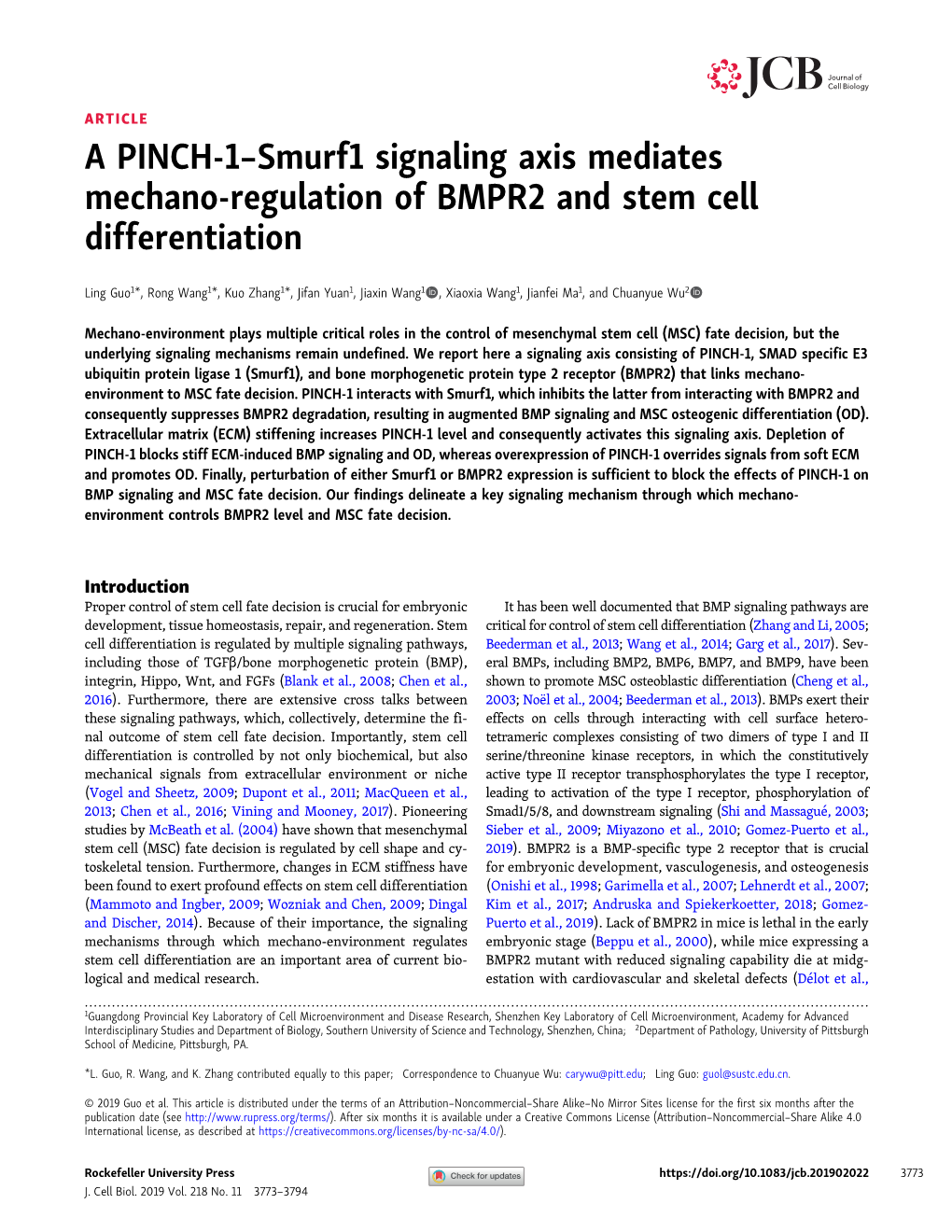 A PINCH-1–Smurf1 Signaling Axis Mediates Mechano-Regulation Of