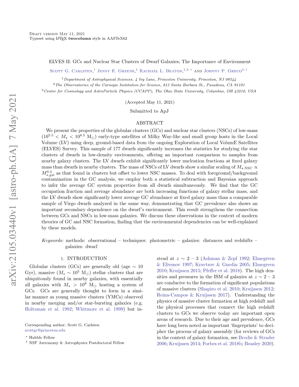 Arxiv:2105.03440V1 [Astro-Ph.GA] 7 May 2021 All Galaxies with M? > 10 M Hosting a System of Gcs