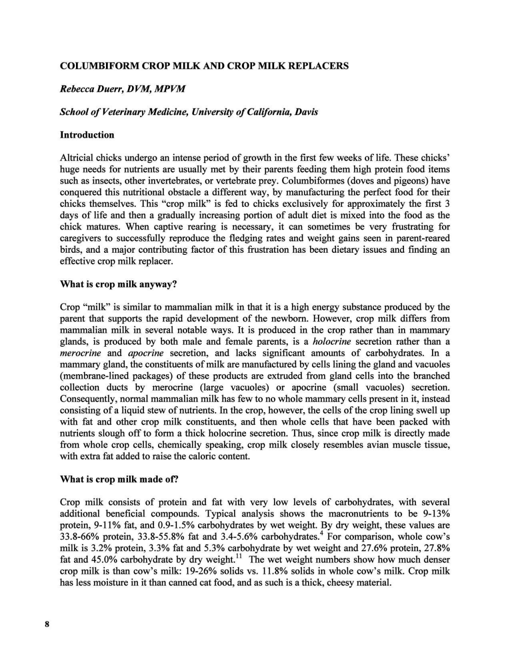 COLUMBTJFORM CROP MTJLK and CROP MTJLK REPLACERS Rebecca Duerr, DVM, MPVM School of Veterinary Medicine, University of Californi