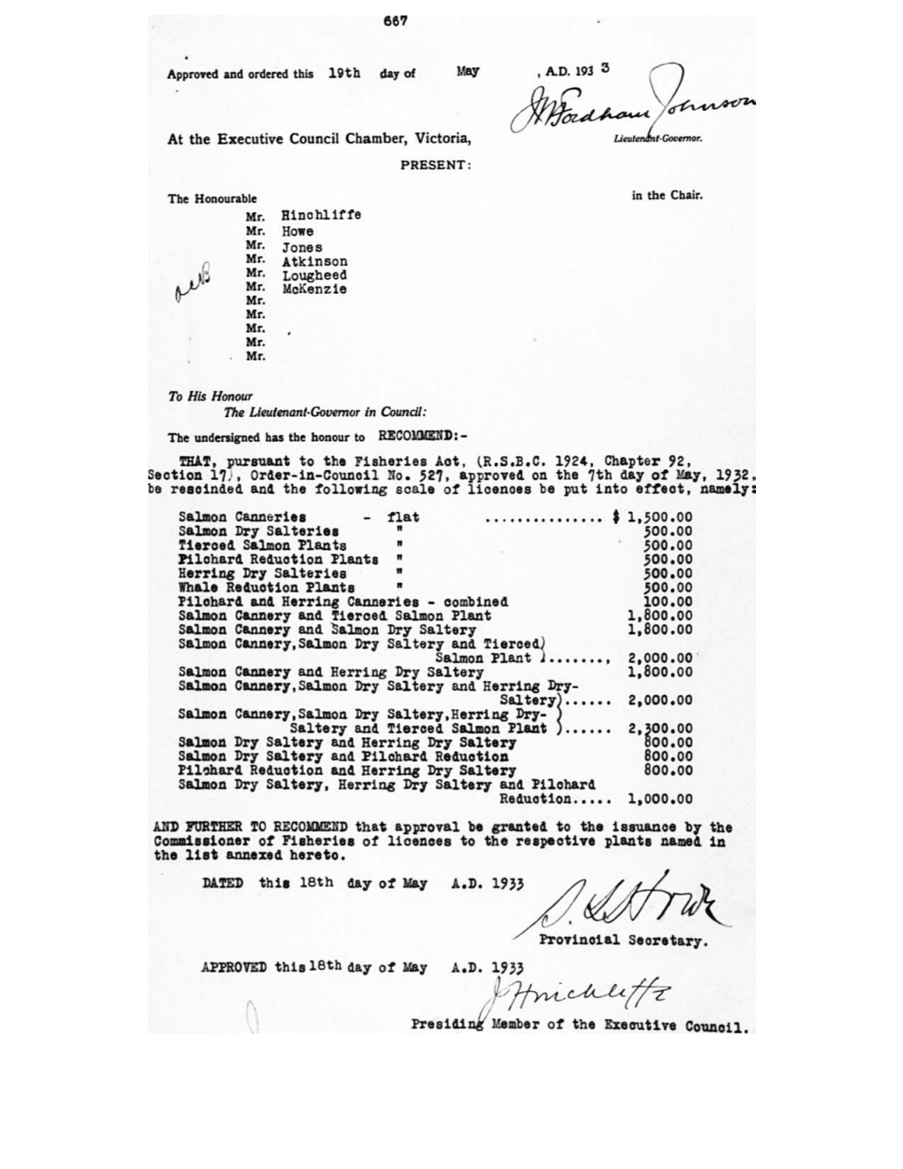 Order in Council 667/1933