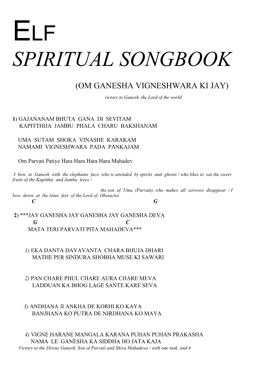 Elf Spiritual Songbook