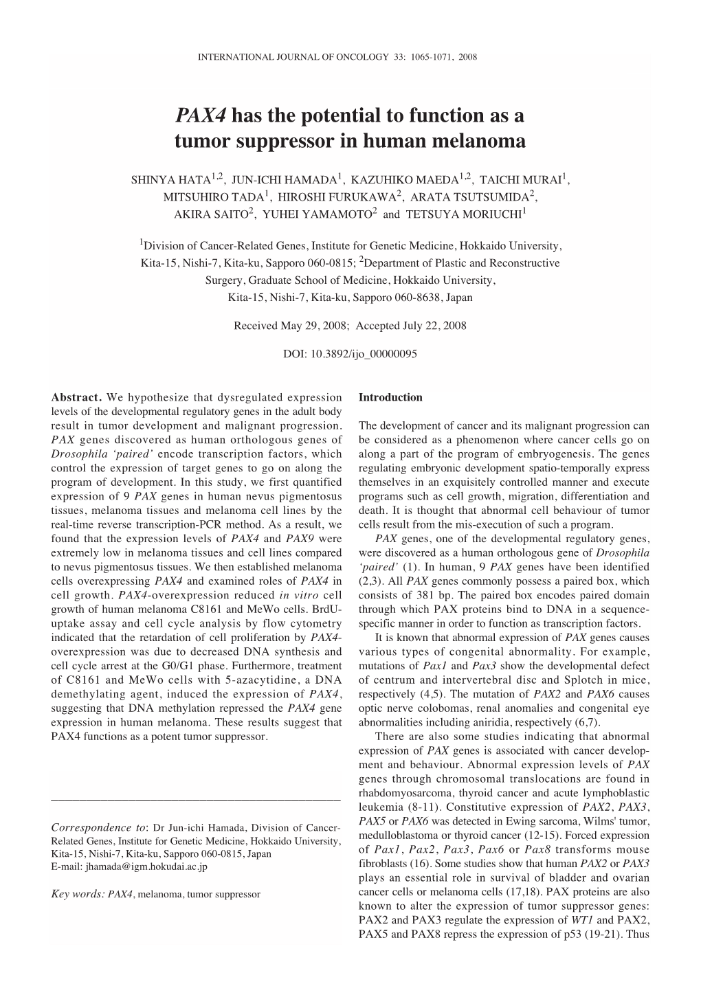 PAX4 Has the Potential to Function As a Tumor Suppressor in Human Melanoma