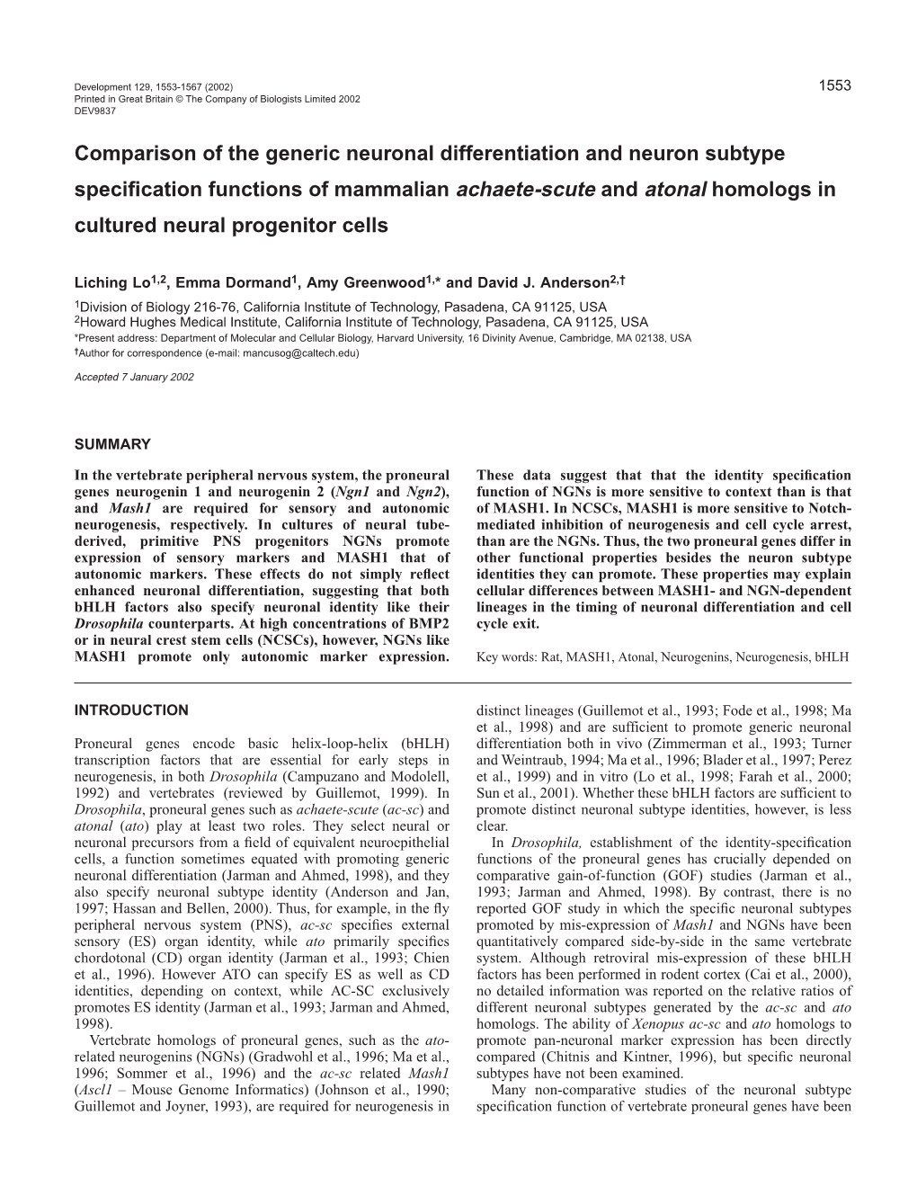 Neuronal Subtype Specification by Vertebrate Proneural Genes