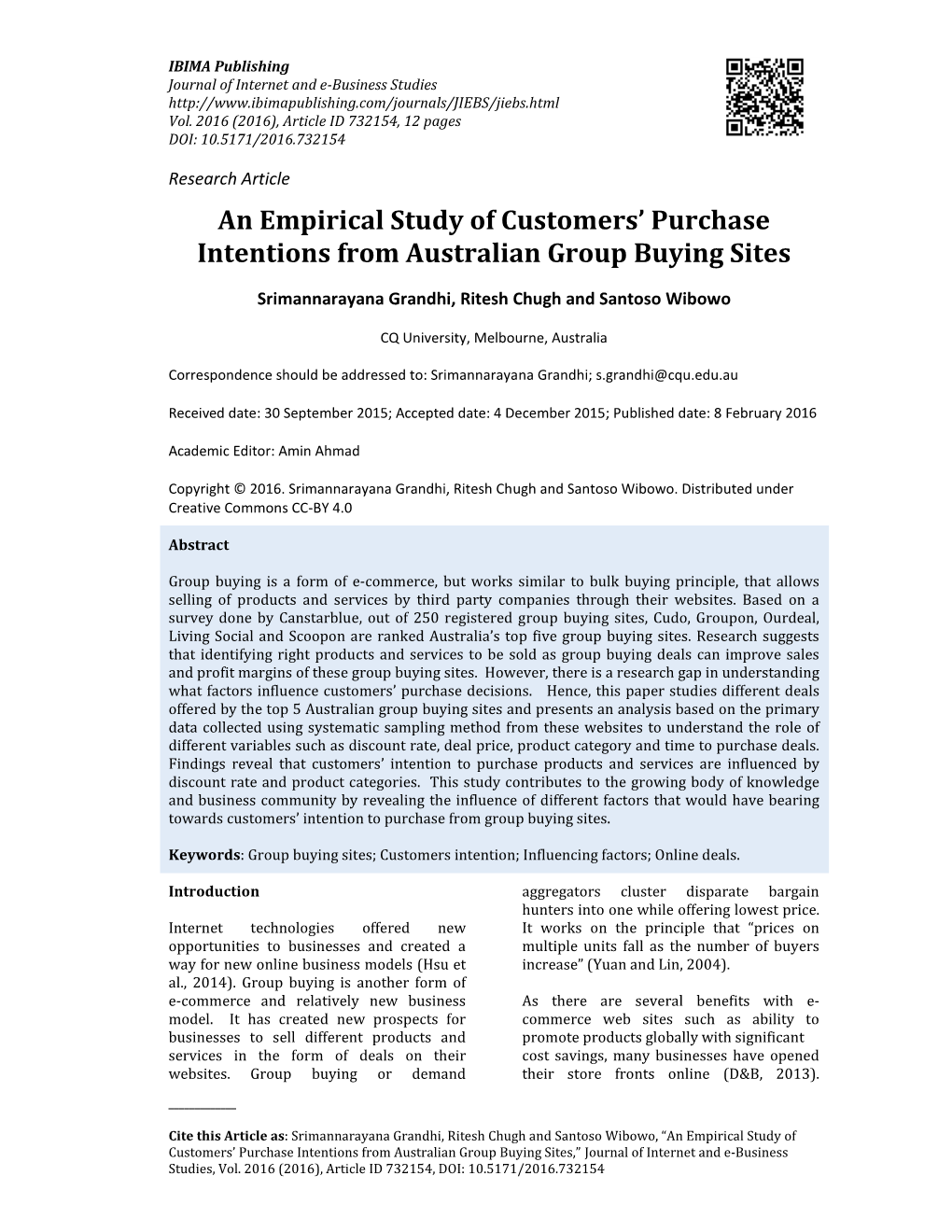 An Empirical Study of Customers' Purchase Intentions from Australian Group Buying Sites