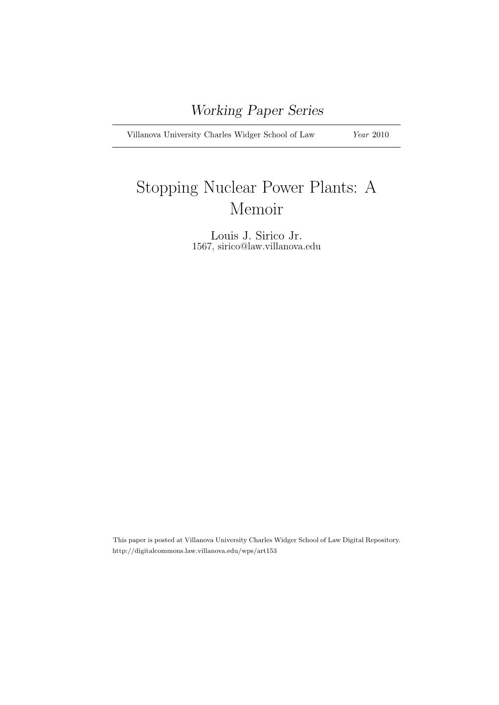 Stopping Nuclear Power Plants: a Memoir Louis J