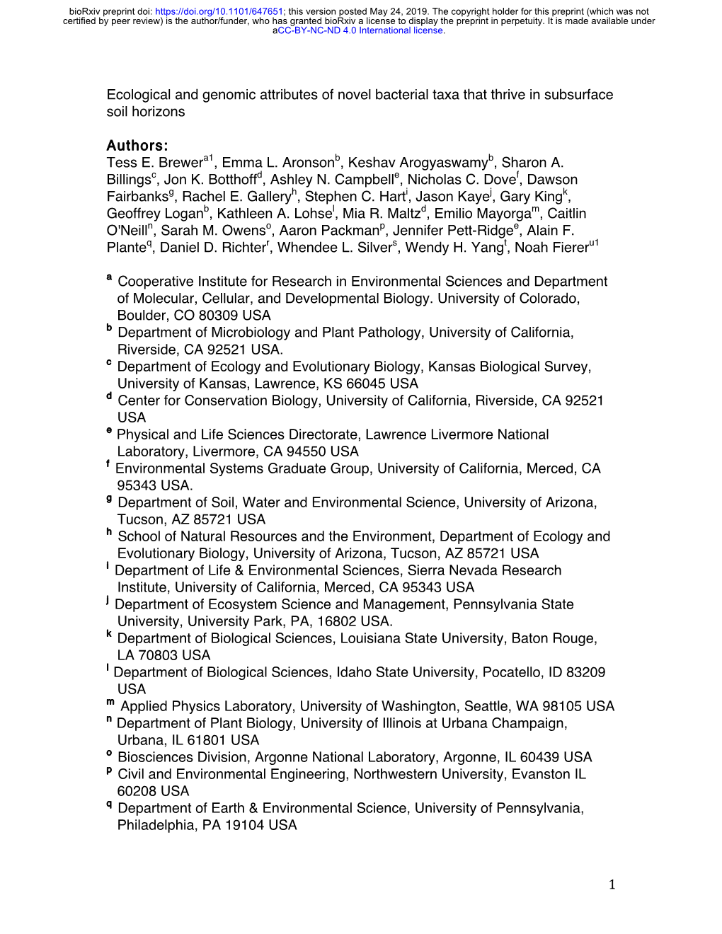 Ecological and Genomic Attributes of Novel Bacterial Taxa That Thrive in Subsurface Soil Horizons