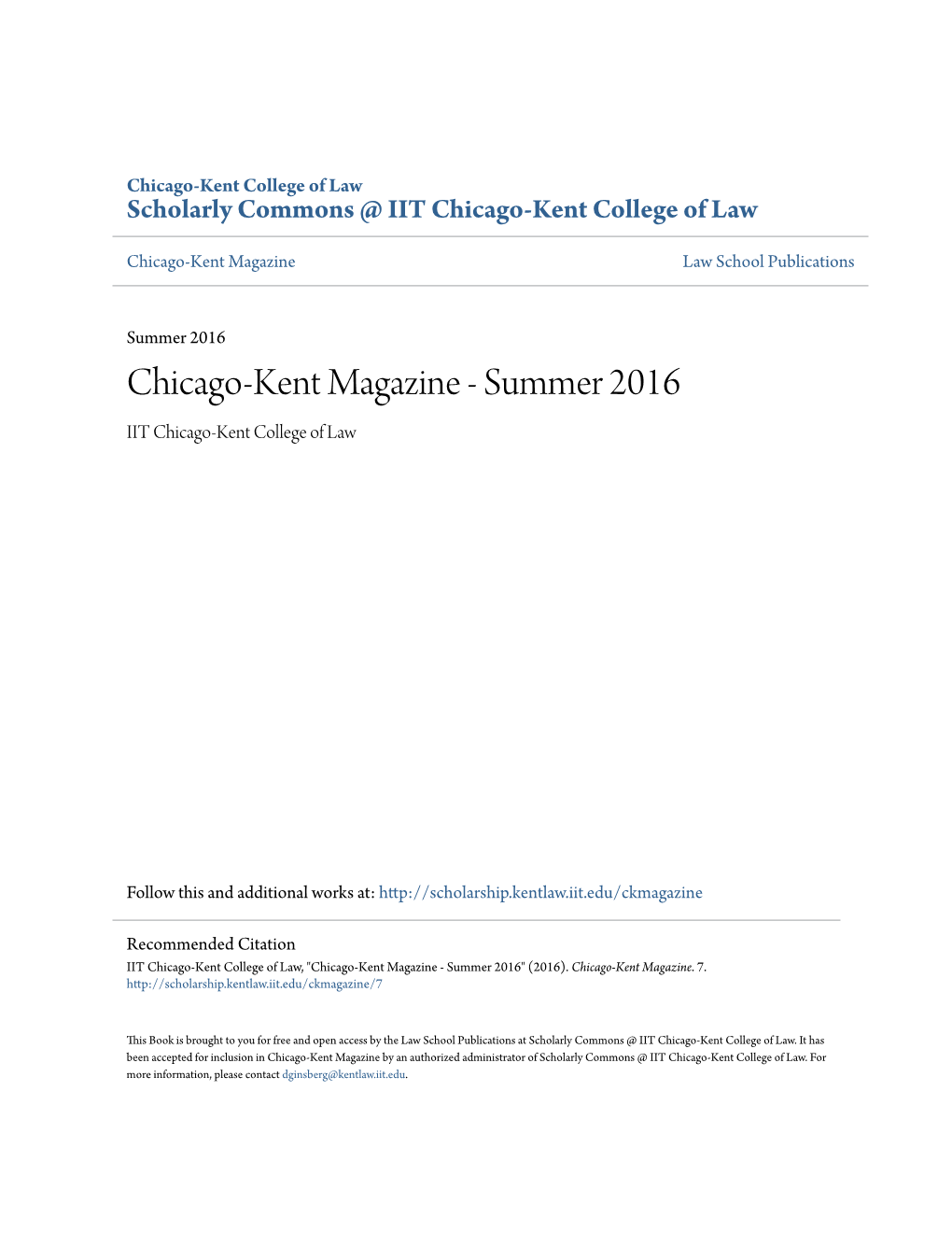 Chicago-Kent Magazine Law School Publications