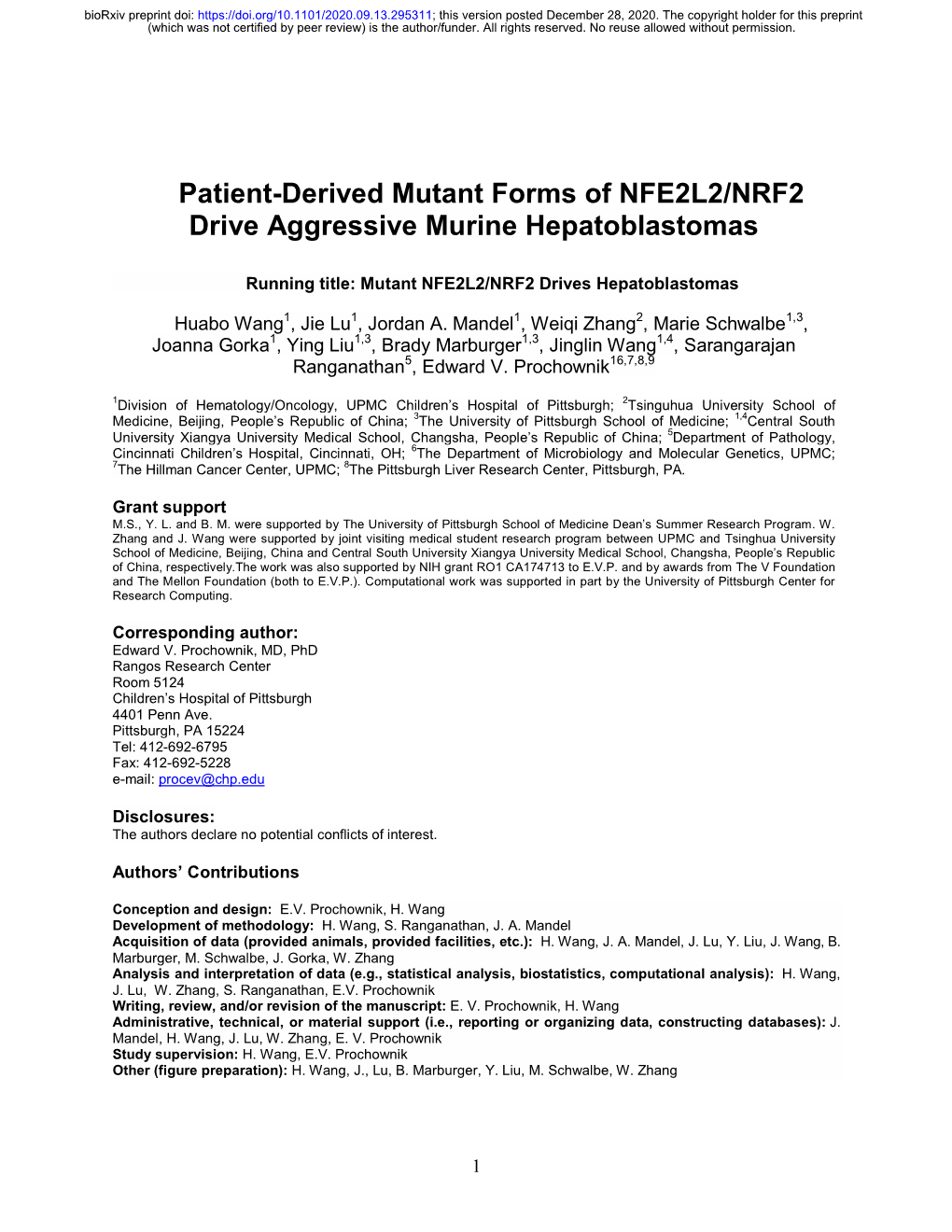 Patient-Derived Mutant Forms of NFE2L2/NRF2 Drive Aggressive Murine Hepatoblastomas