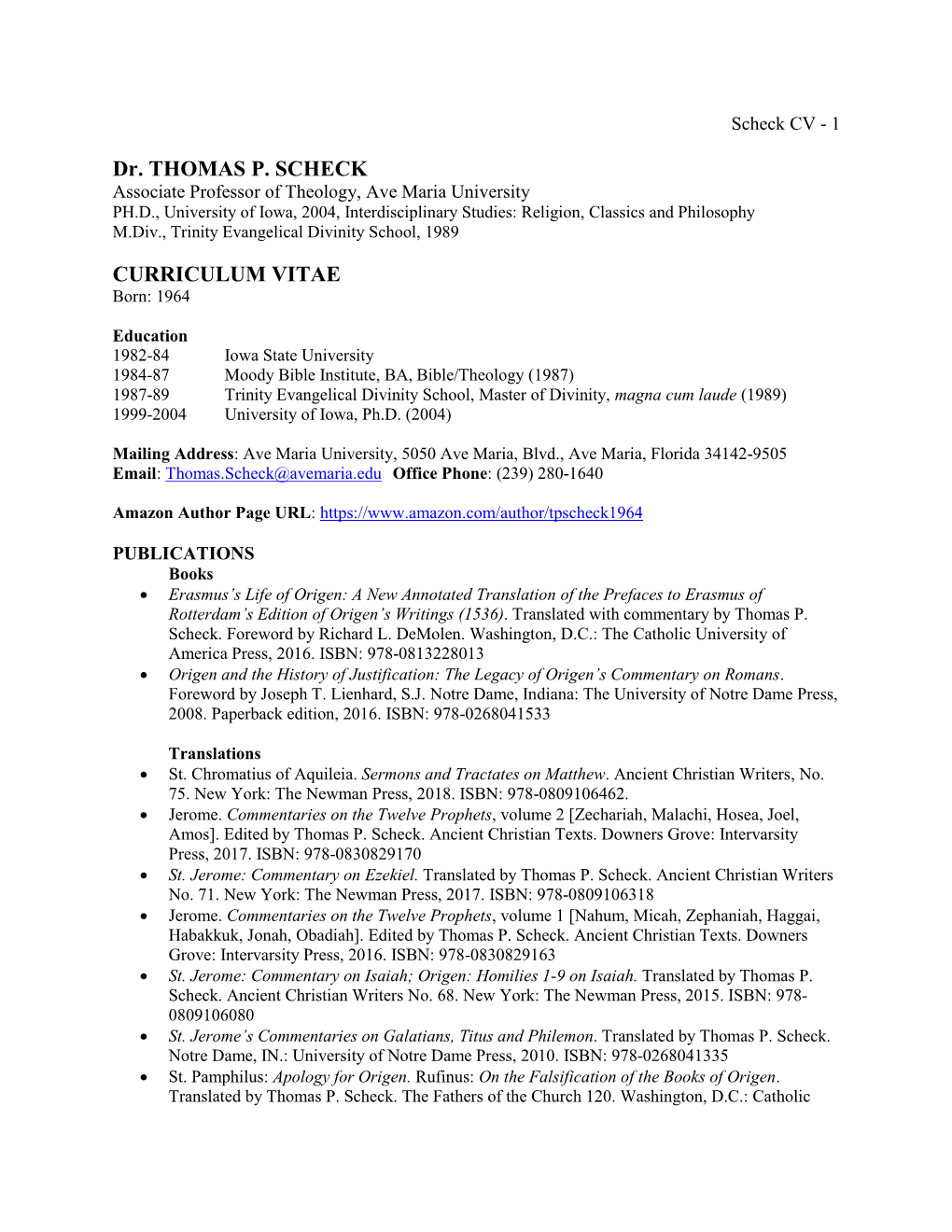 Dr. THOMAS P. SCHECK CURRICULUM VITAE