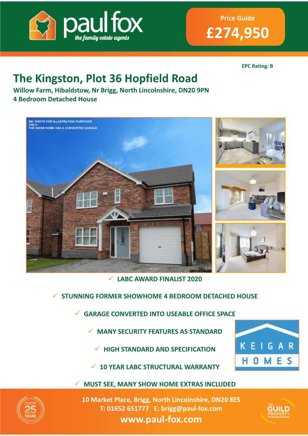 The Kingston, Plot 36 Hopfield Road Price Guideepc Rating: Willow Farm, Hibaldstow, Nr Brigg, North Lincolnshire, DN20 9PN