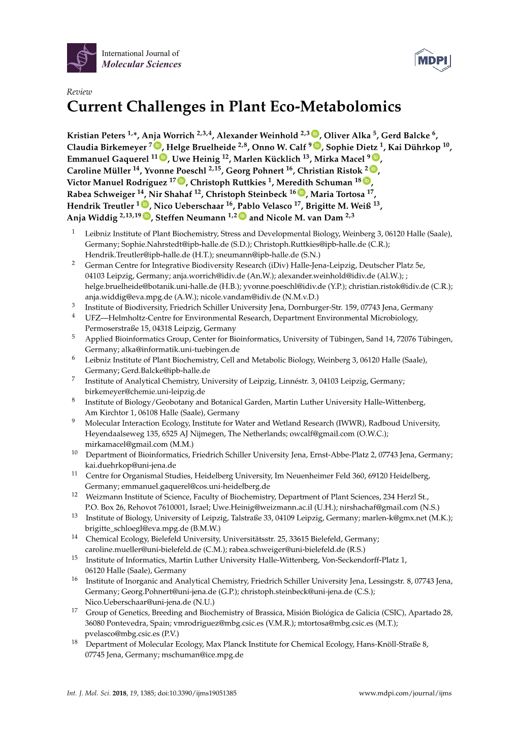 Current Challenges in Plant Eco-Metabolomics