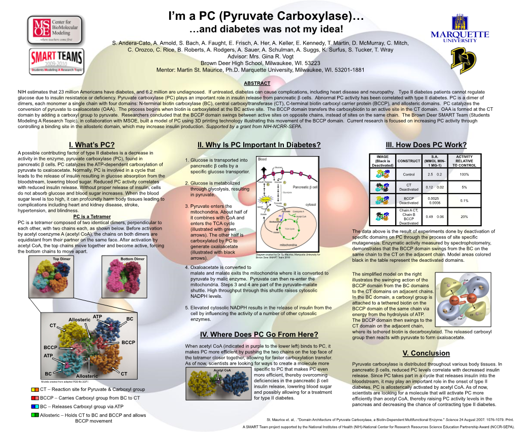 (Pyruvate Carboxylase)… …And Diabetes Was Not My Idea!