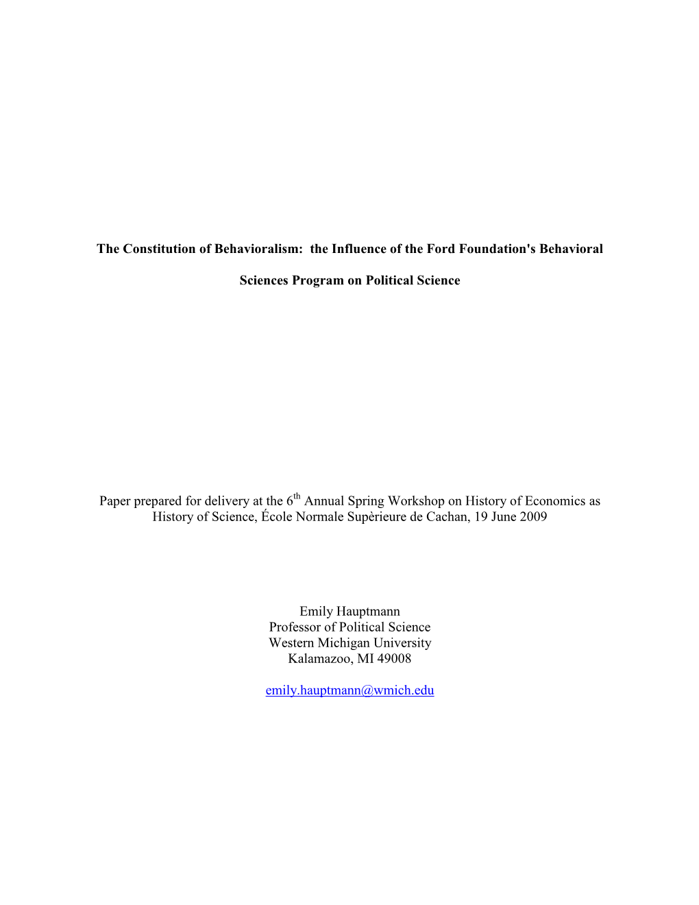 The Influence of the Ford Foundation's Behavioral Sciences Program on Political Science Pape