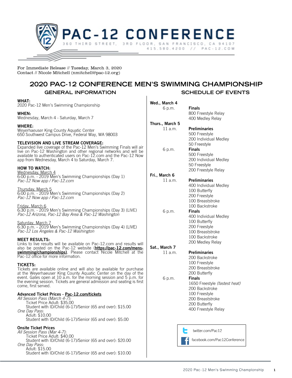 2020 Pac-12 Conference Men's Swimming Championship