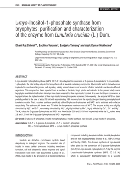 L-Myo-Inositol-1-Phosphate Synthase from Bryophytes: 245 Purification and Characterization of the Enzyme from Lunularia Cruciata (L.) Dum