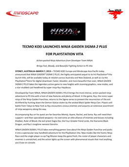 Tecmo Koei Launches Ninja Gaiden Sigma 2 Plus for Playstation Vita