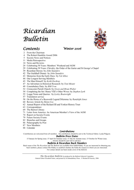 The Ricardian and the Bulletin Are Available from Judith Ridley