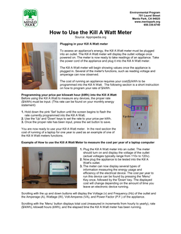 How to Use the Kill a Watt Meter Source: Appropedia.Org