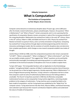 What Is Computation? the Evolution of Computation by Peter Wegner, Brown University