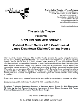 The Invisible Theatre Presents SIZZLING SUMMER SOUNDS