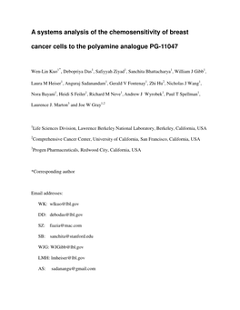 A Systems Analysis of the Chemosensitivity of Breast Cancer Cells to the Polyamine Analogue PG-11047