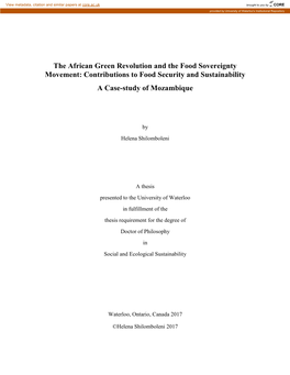 The African Green Revolution and the Food Sovereignty Movement: Contributions to Food Security and Sustainability a Case-Study of Mozambique