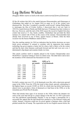 Leg Before Wicket Douglas Miller Starts to Look at the Most Controversial Form of Dismissal