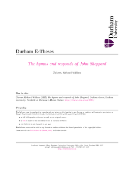 The Hymns and Responds of John Sheppard